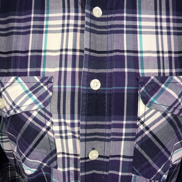 Gap Small Purple Plaid Button Front Long Sleeve - Picture 3 of 4